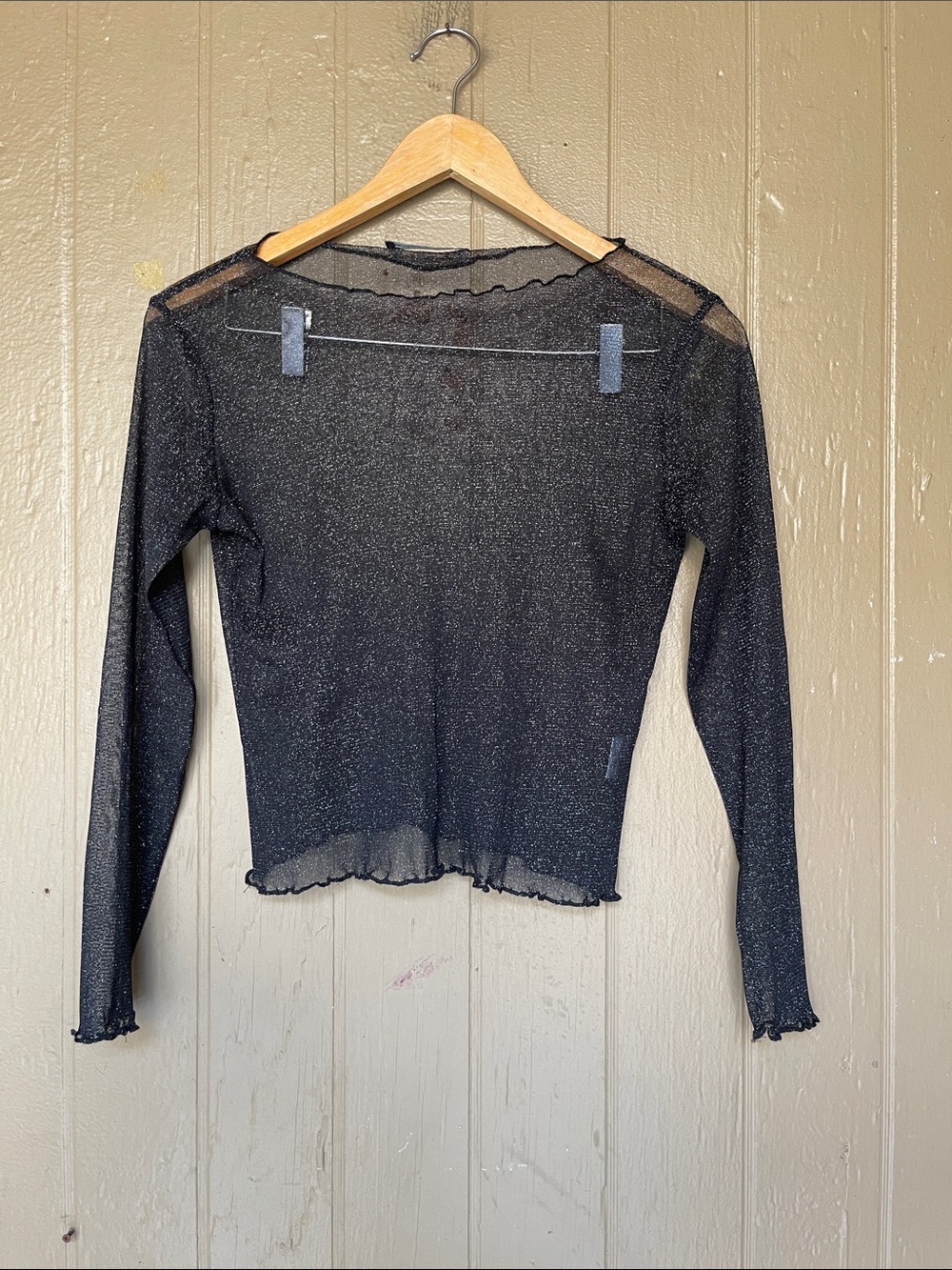 Brandy Melville Sheer Sparkle Long-Sleeve Top in Black Size S